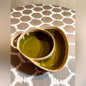 Olive Green Ceramic Art Bowl Serving piece
Unique artsy dish for dips and chips